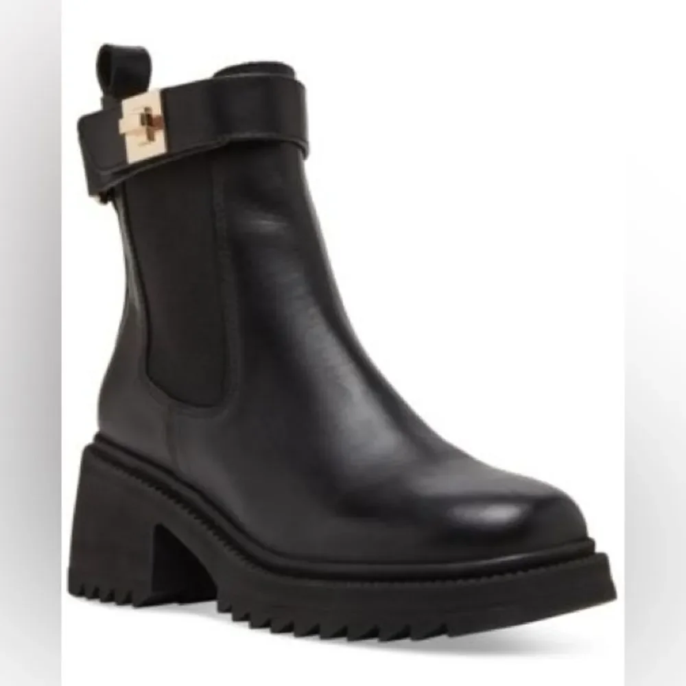 New Steve Madden Women's Gates Buckle-Detailed Lug-Sole Booties Size 7.5